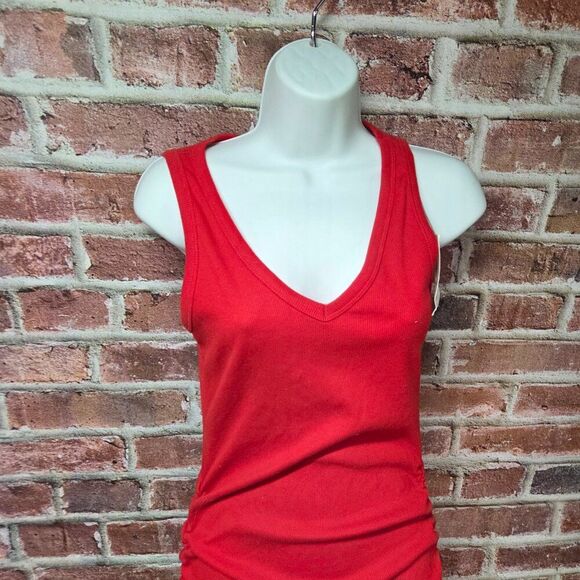 A New Day Ruched Mini Dress | Women’s Small | Red Sleeveless V-Neck - Picture 3 of 7